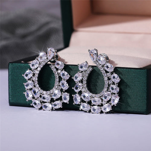 Anti-Tarnish Silver Plated American Diamond Studded Contemporary Teardrop Earrings - Wholesale