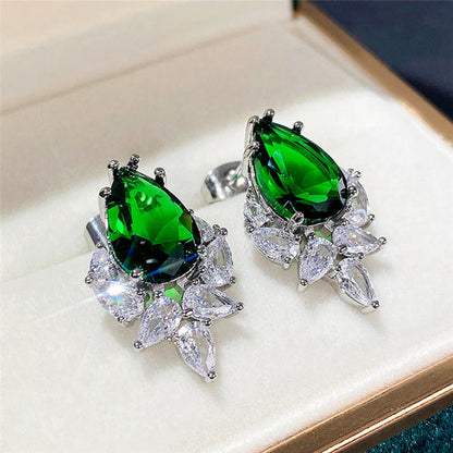 Anti-Tarnish Silver Plated Green Crushed Ice Cut Drop Earrings - Wholesale