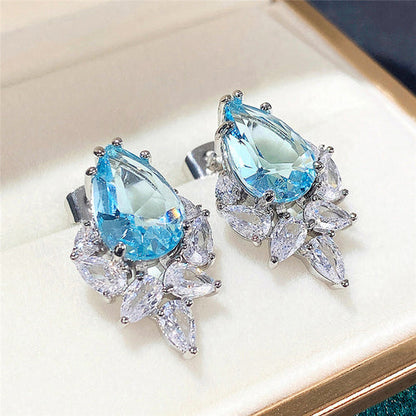 Anti-Tarnish Silver Plated Blue Crushed Ice Cut Drop Earrings - Wholesale