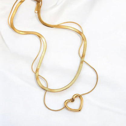 Anti-Tarnish Gold-Plated Heart Themed Layered Necklace - Wholesale