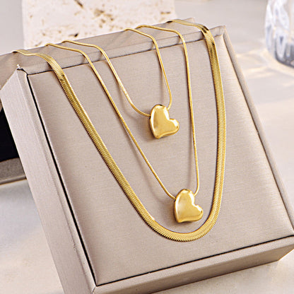 Anti-Tarnish Stainless Steel Gold-Plated Heart Themed Necklace - Wholesale