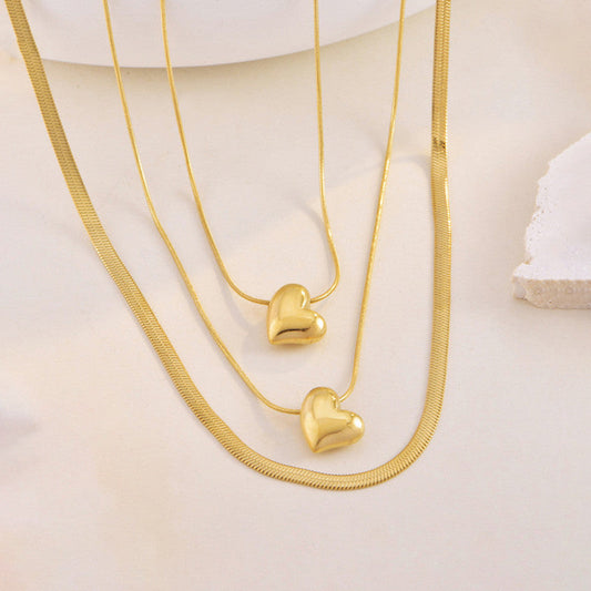 Anti-Tarnish Stainless Steel Gold-Plated Heart Themed Necklace - Wholesale