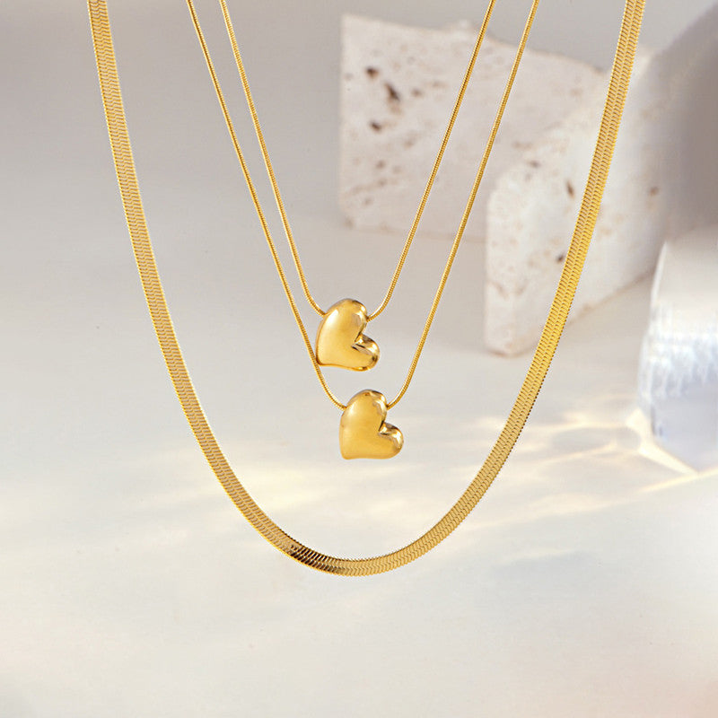 Anti-Tarnish Stainless Steel Gold-Plated Heart Themed Necklace - Wholesale