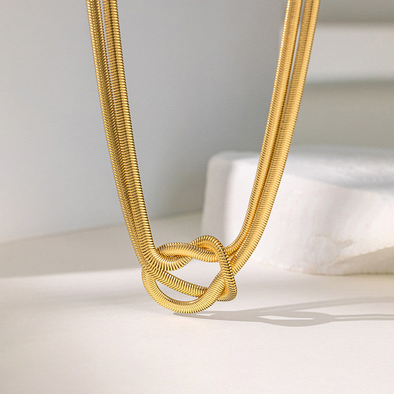 Anti-Tarnish Stainless Steel Gold-Plated Knotted Layered Necklace - Wholesale