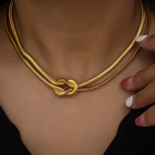 Anti-Tarnish Stainless Steel Gold-Plated Knotted Layered Necklace - Wholesale