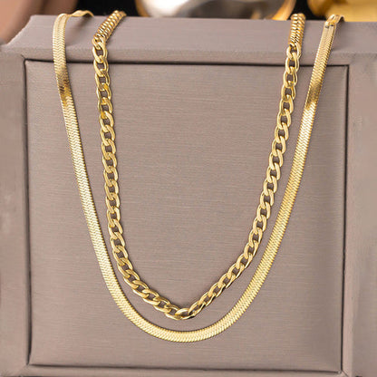 Anti-Tarnish Stainless Steel Gold-Plated Chain Layered Necklace - Wholesale