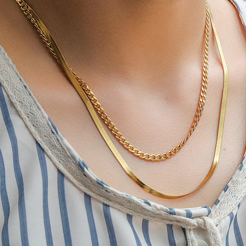 Anti-Tarnish Stainless Steel Gold-Plated Chain Layered Necklace - Wholesale