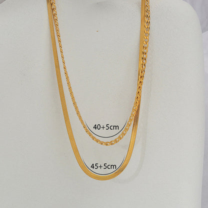 Anti-Tarnish Stainless Steel Gold-Plated Chain Layered Necklace - Wholesale