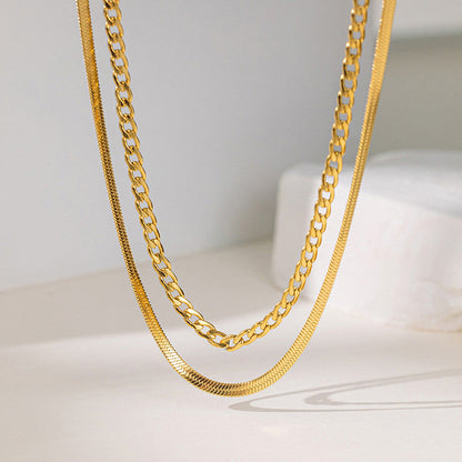 Anti-Tarnish Stainless Steel Gold-Plated Chain Layered Necklace - Wholesale