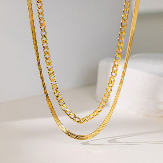 Anti-Tarnish Stainless Steel Gold-Plated Chain Layered Necklace - Wholesale