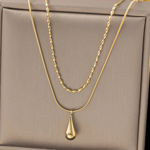Anti-Tarnish Gold-Plated Minimalistic Teardrop Layered Necklace - Wholesale