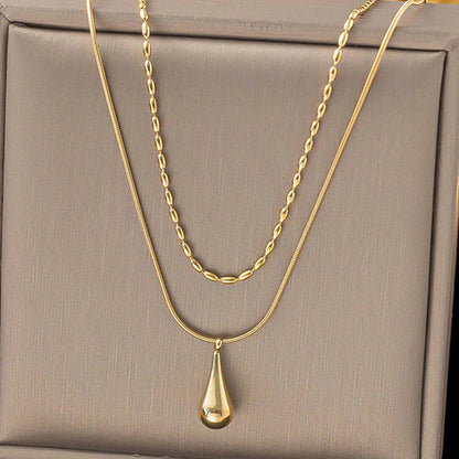 Anti-Tarnish Gold-Plated Minimalistic Teardrop Layered Necklace - Wholesale