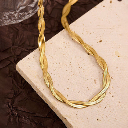 Anti-Tarnish Stainless Steel Gold-Plated Thick Snake Chain Dual Strand Necklace - Wholesale