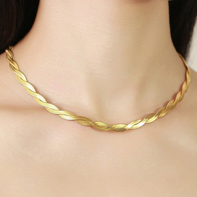 Anti-Tarnish Stainless Steel Gold-Plated Thick Snake Chain Dual Strand Necklace - Wholesale