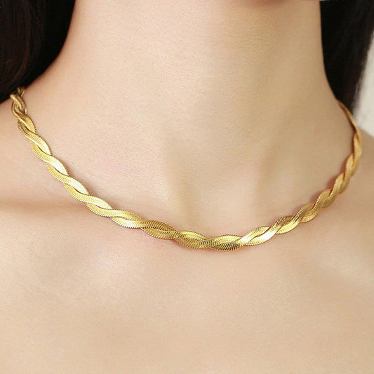 Anti-Tarnish Stainless Steel Gold-Plated Thick Snake Chain Dual Strand Necklace - Wholesale