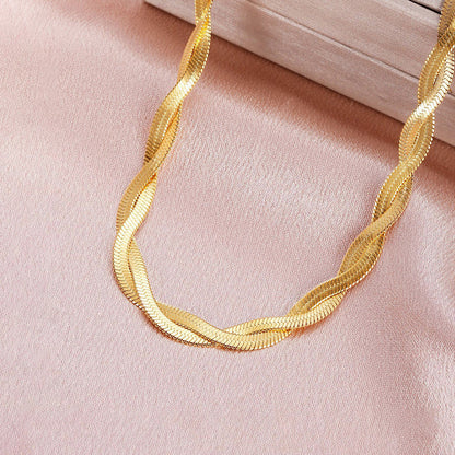 Anti-Tarnish Stainless Steel Gold-Plated Thick Snake Chain Dual Strand Necklace - Wholesale
