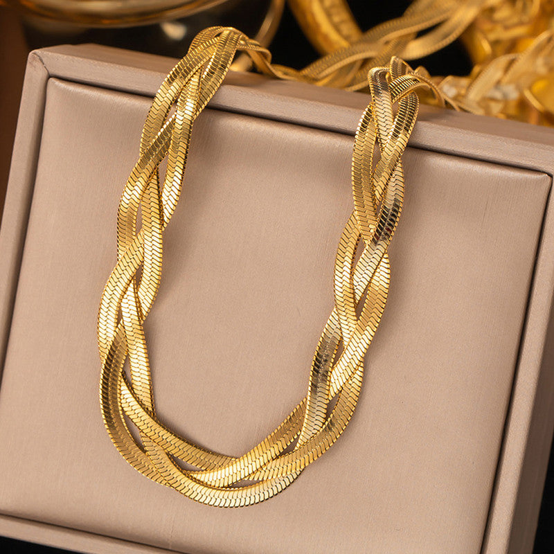 Anti-Tarnish Stainless Steel Gold-Plated Thick Snake Chain Triple Strand Necklace - Wholesale