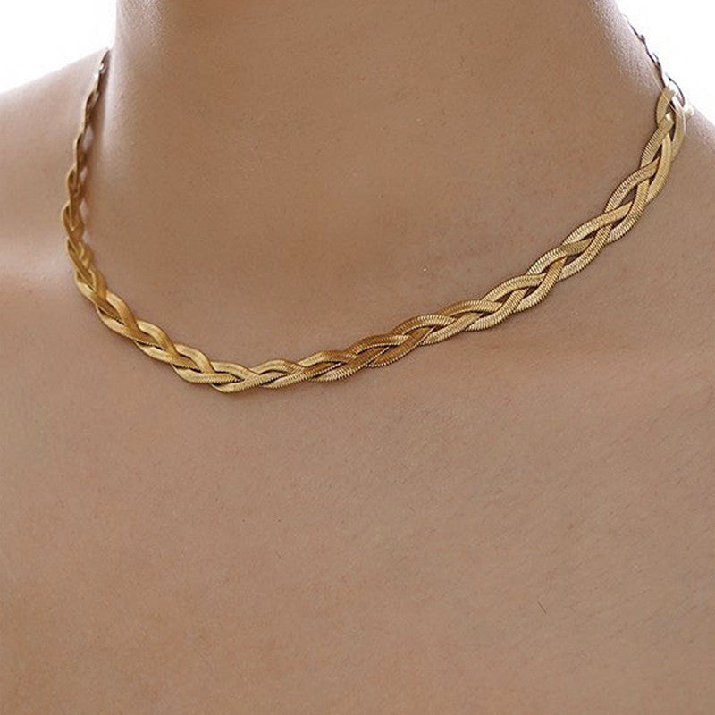 Anti-Tarnish Stainless Steel Gold-Plated Thick Snake Chain Triple Strand Necklace - Wholesale