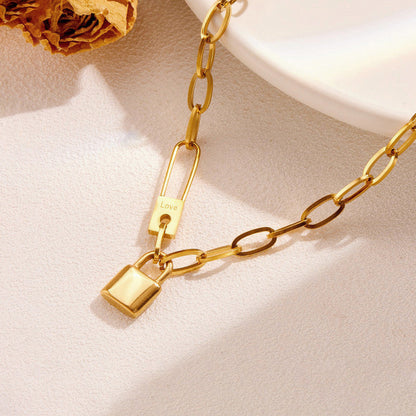 Anti-Tarnish Stainless Steel Gold-Plated Lock Inspired Rope Chain Necklace - Wholesale
