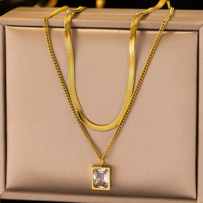 Anti-Tarnish Gold-Plated White Emerald Geometric Layered Necklace - Wholesale