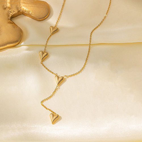 Anti-Tarnish Gold-Plated Heart Themed Long Necklace - Wholesale