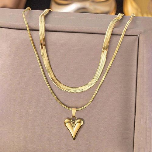 Anti-Tarnish Gold-Plated Heart Themed Layered Necklace - Wholesale