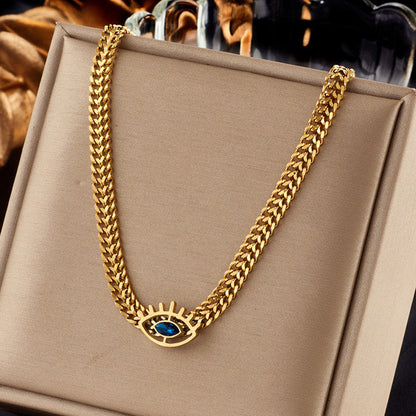Anti-Tarnish Stainless Steel Gold-Plated Evil Eye Blue CZ Necklace - Wholesale