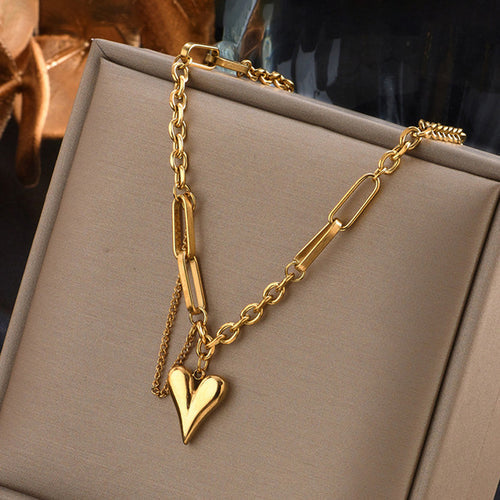 Anti-Tarnish Gold-Plated Heart Themed Rope Chain Necklace - Wholesale