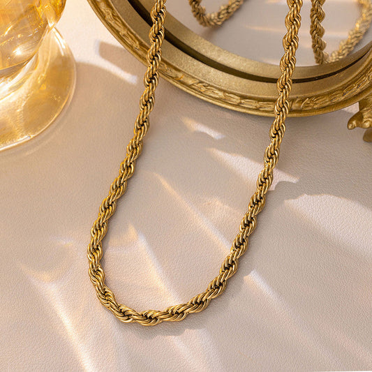 Anti-Tarnish Stainless Steel Gold-Plated Twisted Chain Necklace - Wholesale