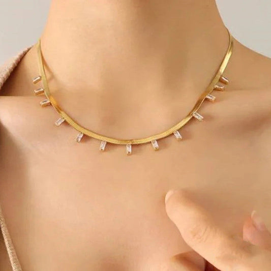 Anti-Tarnish Gold-Plated Snake Chain Stone Studded Necklace - Wholesale