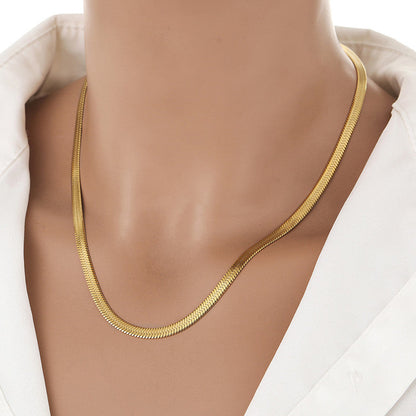 Anti-Tarnish Gold-Plated Flat Snake Chain Stainless Steel Necklace - Wholesale