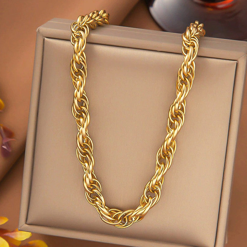 Anti-Tarnish Stainless Steel Gold-Plated Thick Rope Chain Necklace - Wholesale