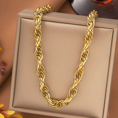 Anti-Tarnish Stainless Steel Gold-Plated Thick Rope Chain Necklace - Wholesale