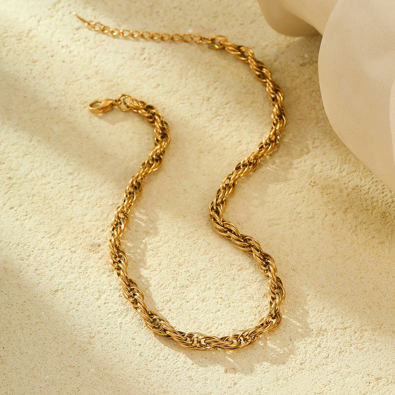Anti-Tarnish Stainless Steel Gold-Plated Thick Rope Chain Necklace - Wholesale