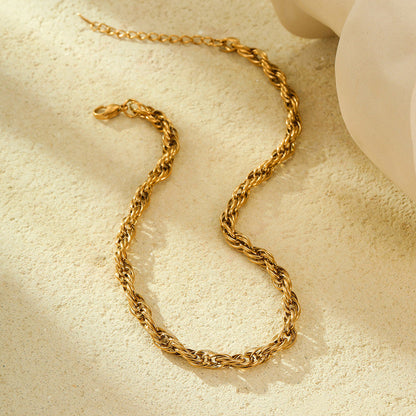 Anti-Tarnish Stainless Steel Gold-Plated Thick Rope Chain Necklace - Wholesale