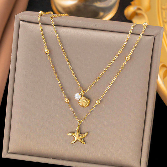Anti-Tarnish Stainless Steel Gold-Plated Star Themed Necklace - Wholesale
