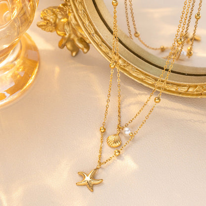 Anti-Tarnish Stainless Steel Gold-Plated Star Themed Necklace - Wholesale