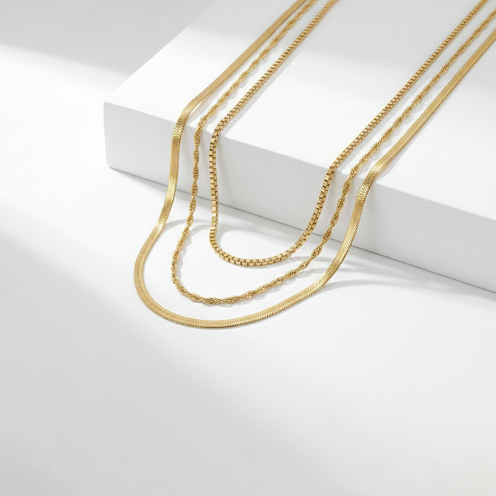 Anti-Tarnish Stainless Steel Gold-Plated Layered Chain Necklace - Wholesale