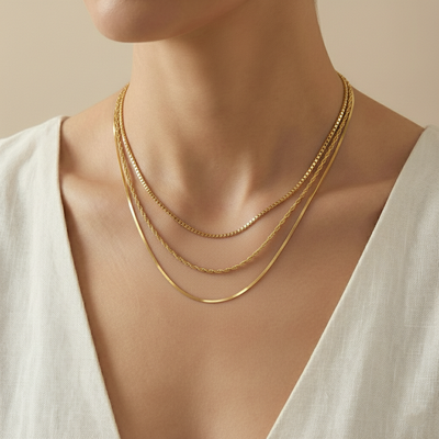 Anti-Tarnish Stainless Steel Gold-Plated Layered Chain Necklace - Wholesale