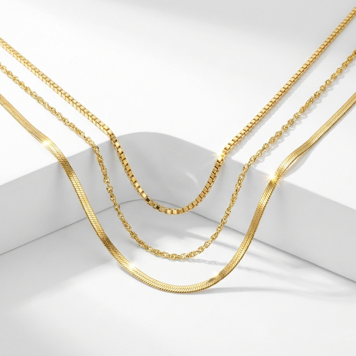 Anti-Tarnish Stainless Steel Gold-Plated Layered Chain Necklace - Wholesale