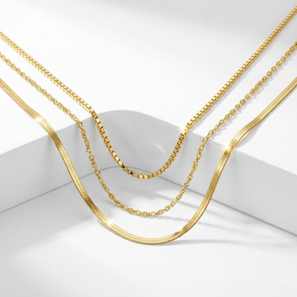Anti-Tarnish Stainless Steel Gold-Plated Layered Chain Necklace - Wholesale