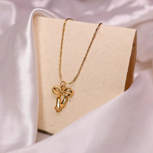 Anti-Tarnish Stainless Steel Gold-Plated Infinity Bow Pendant - Wholesale