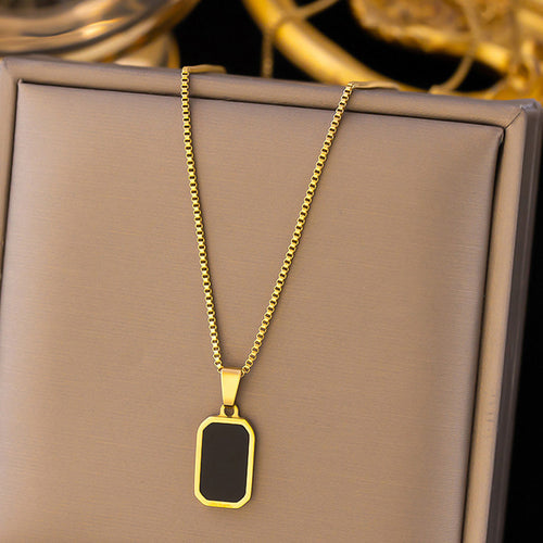 Anti-Tarnish Stainless Steel Gold-Plated Black Geometric Pendant - Wholesale