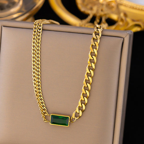 Anti-Tarnish Stainless Steel Gold-Plated Green Geometric Pendant - Wholesale