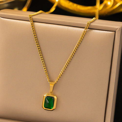 Anti-Tarnish Gold-Plated Green Geometric Pendant - Wholesale
