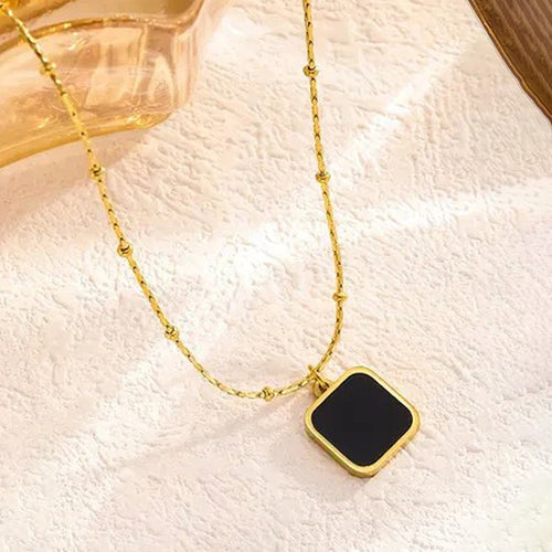 Anti-Tarnish Stainless Steel Gold-Plated Black Geometric Pendant - Wholesale