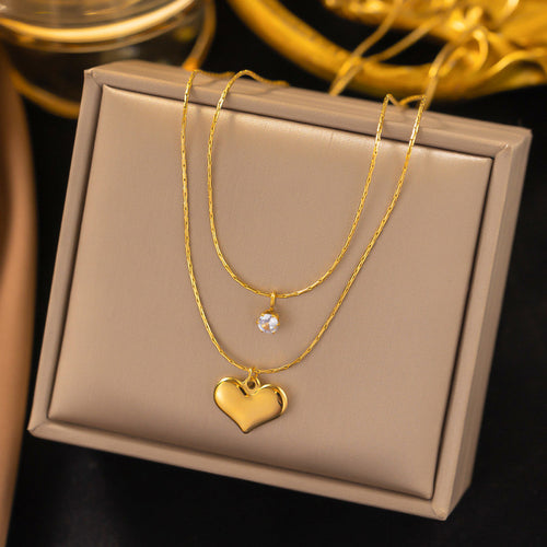 Anti-Tarnish Stainless Steel Gold-Plated Heart Themed Layered Pendant - Wholesale