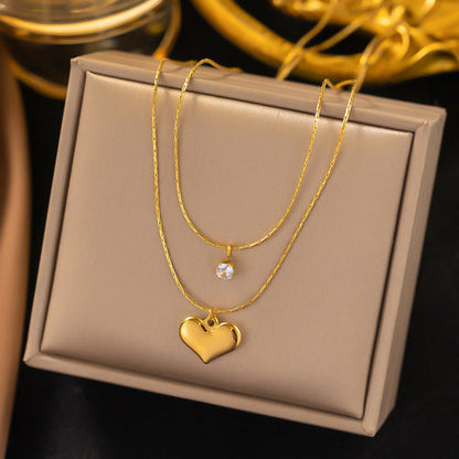 Anti-Tarnish Stainless Steel Gold-Plated Heart Themed Layered Pendant - Wholesale