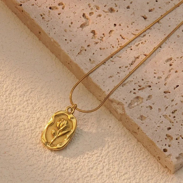 Anti-Tarnish Stainless Steel Gold-Plated Rose Themed Pendant - Wholesale