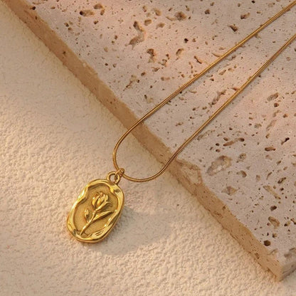 Anti-Tarnish Stainless Steel Gold-Plated Rose Themed Pendant - Wholesale